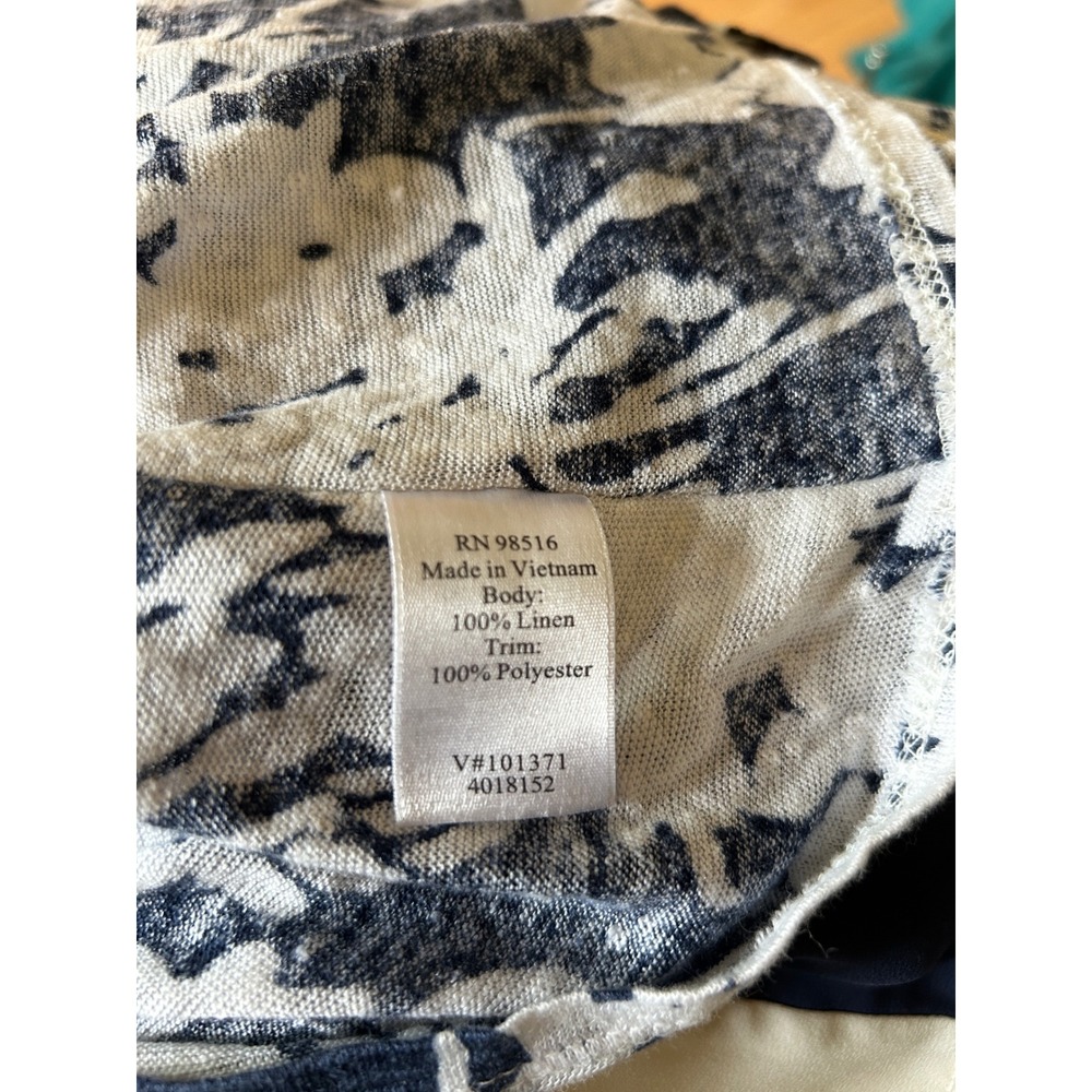 Coldwater Creek Womens Navy Blue White Floral Linen Knit V-Neck Poncho Top M - Picture 5 of 5